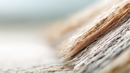 Poster - Smooth birch wood surface features delicate grain patterns illuminated by light, contrasted against a crisp white background, offering abundant space for text