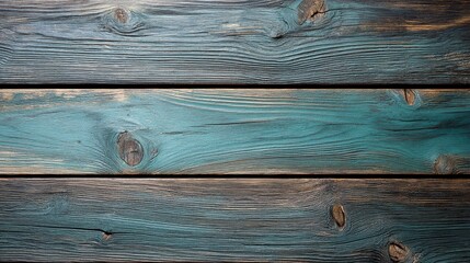 Poster - Golden sunlight illuminates a weathered teal plank, showcasing its unique knots and grain, creating a rustic backdrop with inviting, empty space for text