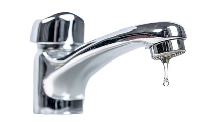 Fototapete - a modern chrome faucet with water dripping, isolated on a white background, png