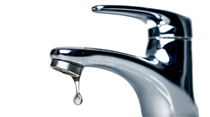 Fototapete - a modern chrome faucet with water dripping, isolated on a white background, png