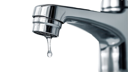 Fototapete - a modern chrome faucet with water dripping, isolated on a white background, png