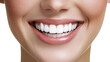 © Alloca Design Studio - close - up of a young woman smiling with white teeth on her face on a transparent background, PNG image, PNG file, Generative art.