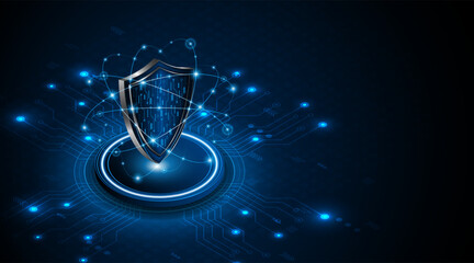 Fototapete - Abstract technology circuit board background with shield symbols concept of data protection and cyber privacy. modern security technology innovation concept background	