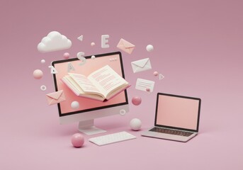 Wall Mural - Devices with floating objects