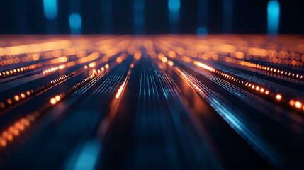 Poster - Intricate motherboard design highlighted by glowing circuits and microchips creates a captivating depth and complexity accentuated by cool blue lighting