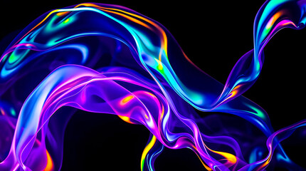 Poster - Colorful abstract fluid shapes swirling against a dark background in a vibrant display of hues