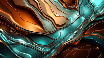 Poster - Abstract metallic waves create a dynamic visual experience with rich colors and textures 