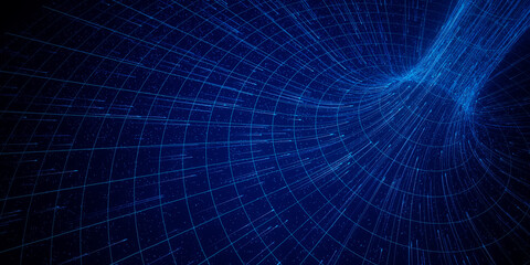 Poster - Closeup of abstract data flow in cyber wormhole. Quantum computing information vortex. Digital singularity.