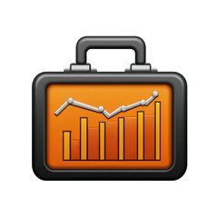 Poster - Briefcase with business graphs, representing growth and analysis, white isolate background.