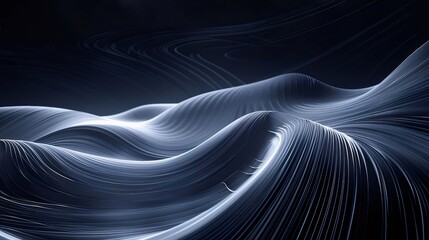 Poster - Abstract Digital Wave Patterned Surface in Deep Blue with Illuminated Lines and Subtle Texture