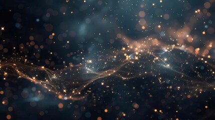 Poster - Abstract Digital Particle Wave with Bokeh Effect on Dark Blue Background