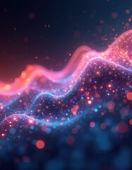 Poster - Abstract light data wave illustrates digital communication. Explosive growth of modern tech channels, information transfer, cyberspace. Dynamic waves with energy, signals. Enhance tech innovation,