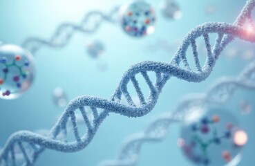 Aufkleber - 3d rendering DNA helix structure with molecules. Medical concept, research, science, modern innovative tech. Bright clean background with soft focus abstract design. Perfect for medicine, healthcare,