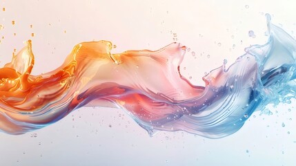 Poster - Abstract Fluid Wave Forms With Orange And Blue Hues Against White Background With Glitter