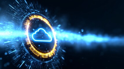 Poster - Cloud Network: Future of Data Storage - Symbolizing innovation, connectivity, security, speed, and global reach in the cloud era. Future tech