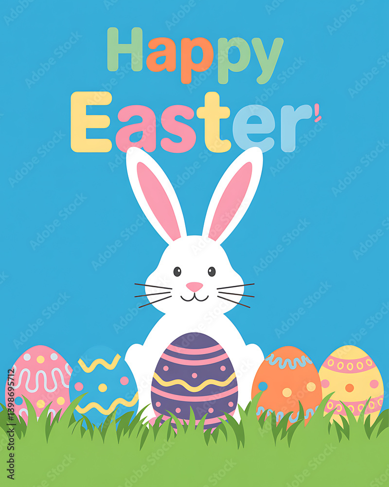 easter card with bunny and eggs