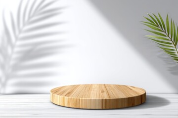Poster - Empty Minimal Wooden Podium for Product Display - Clean, simple wooden platform; ideal for showcasing products. Symbolizes: purity, nature, simplicity, elegance, and modern design
