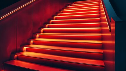 Poster - Vibrant illuminated stairs create a stunning atmosphere in a modern building Generative AI