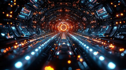 Poster - Futuristic Neon Tunnel: A Journey Through Digital Space
