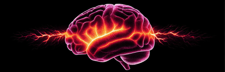 Poster - Illuminated Mind: Brainpower and Energy - A vibrant depicting a human brain glowing with intense energy, symbolizing intelligence, creativity, and mental power