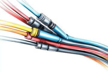 Poster - interconnected cables network - colorful cables connected, showcasing data transfer and network conn