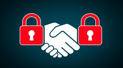 Poster - Secure Partnership Deal - Two hands shaking, secured by padlocks, symbolizing a trustworthy and safe business agreement
