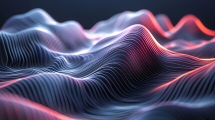 Poster - Abstract Digital Wave Pattern with Glowing Light Effects in Blue and Orange Tones