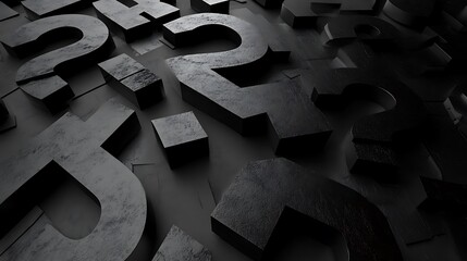 Poster - Several scattered dark grey shapes against a textured dark background