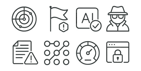 Poster - Series of icons with a man in a hat and a flag
