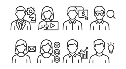 Poster - Set of people with different jobs and one of them is holding a computer