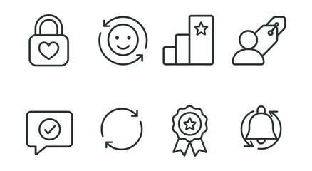 Poster - Set of icons with a bell, a smiley face, a heart, a star, a lock, a check mark