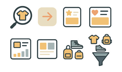 Poster - Set of icons for shopping, including a magnifying glass, a star, and a heart