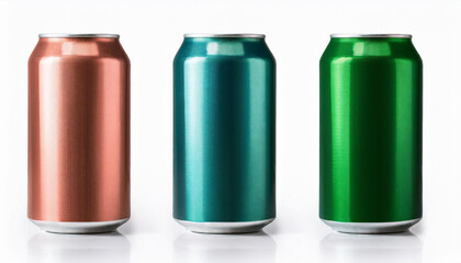 Aufkleber - Three metal cans stand. Each can has a different bright color. The colors are copper, blue green, and green. The cans are isolated against a white backdrop.