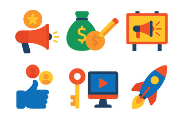 Poster - Set of icons for a website, including a key, a microphone, a dollar sign