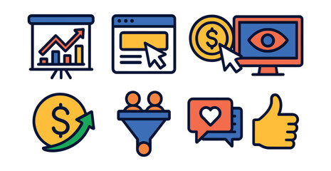 Poster - Set of icons for social media and money
