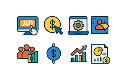Poster - Set of icons for a computer screen, including a dollar sign