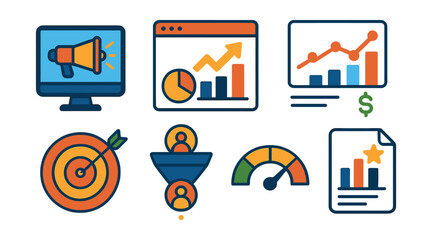 Poster - Collection of icons for a computer monitor, including a target, a goal