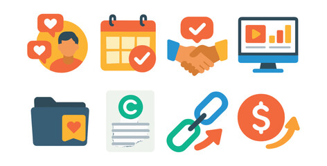 Poster - Set of icons for a calendar, handshake, money, and other things