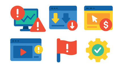 Poster - Set of icons with a red flag, a red exclamation point, a red dollar sign
