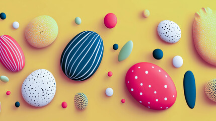 Poster - Colorful geometric shapes create a playful abstract design on a sunny yellow backdrop