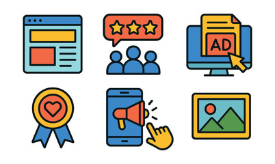 Poster - Set of icons for a website, including a heart, a star, a microphone, a camera