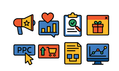 Poster - Set of icons with a mouse pointer on the PPC icon