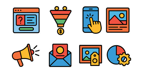 Poster - Set of icons for a website, including a microphone, a dollar sign, a phone