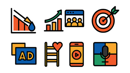 Poster - Set of icons with a heart, a phone, a video, a microphone, a ladder