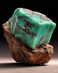 Poster - Discovering the beauty of unworked jade resting on a natural stone pedestal in serene settings