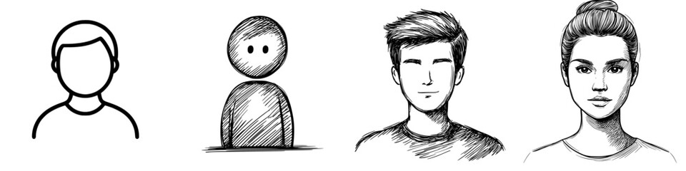Poster - Collection of diverse character illustrations showcasing different facial expressions and styles in a minimalist design