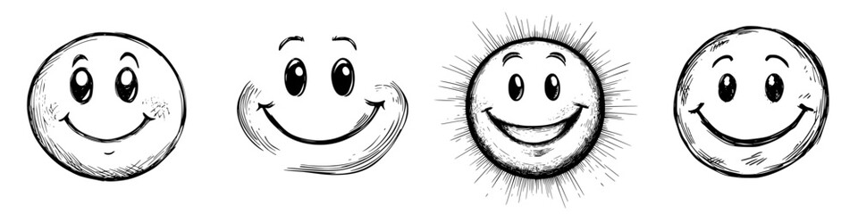 Poster - Different styles of smiling faces illustrating happiness and positivity in expressive designs
