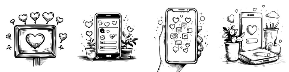 Poster - Digital expressions of love through social media platforms featuring interactive elements and vibrant graphics