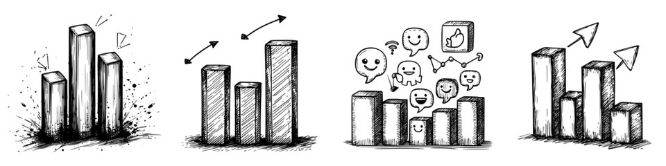 Poster - Growth trends represented by sketched bar graphs showcasing positive and negative fluctuations in data