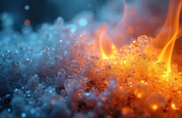 Aufkleber - Abstract ice fire concept. Contrasting elements of ice and fire. Icy blue frozen water and warm orange flame. Symbolism of opposites cold and heat, winter and summer, light and dark.